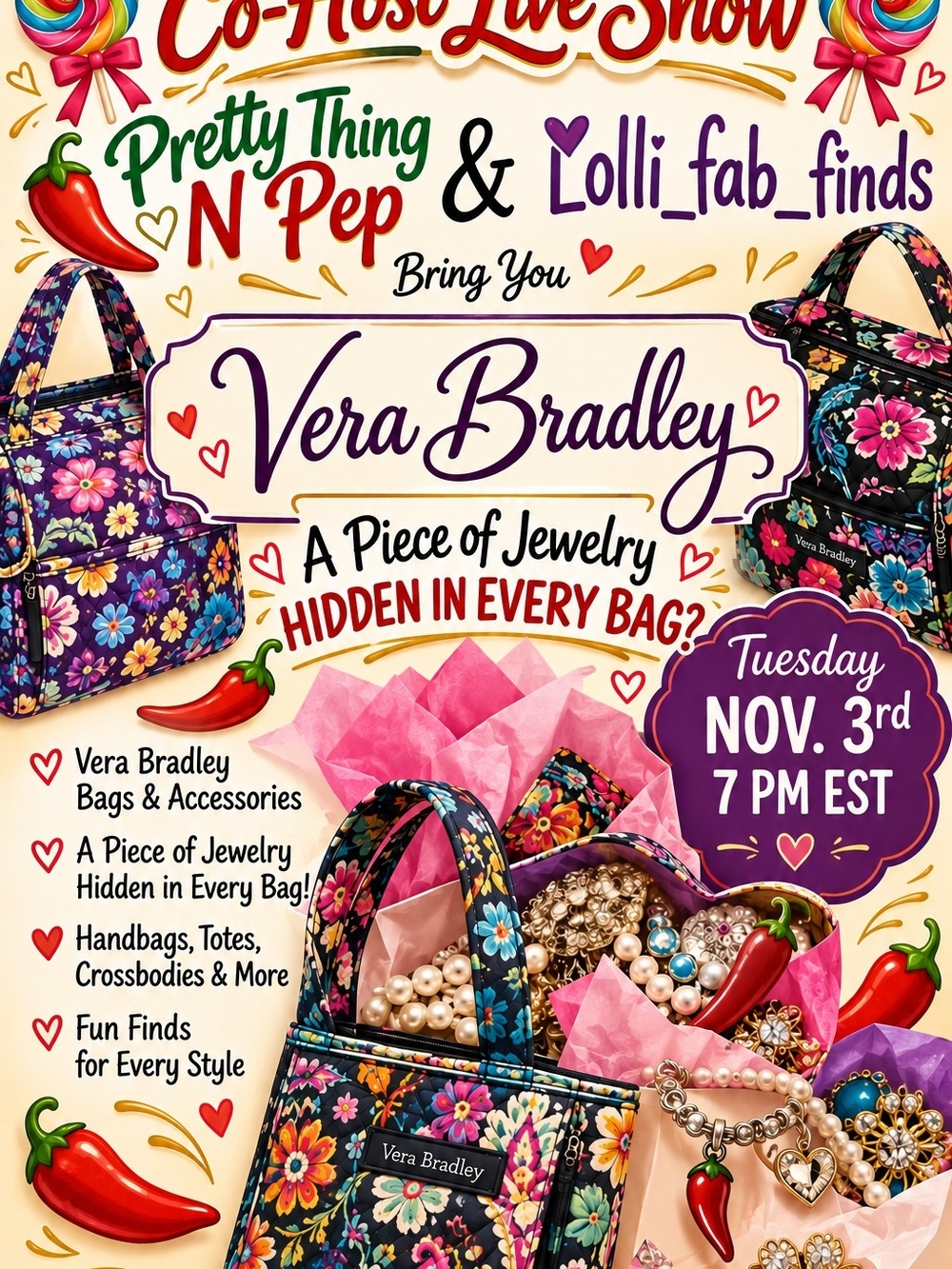 Vera Bradley Co-Host Show With Lolli_Fab_Finds! Jewelry In Every Bag!